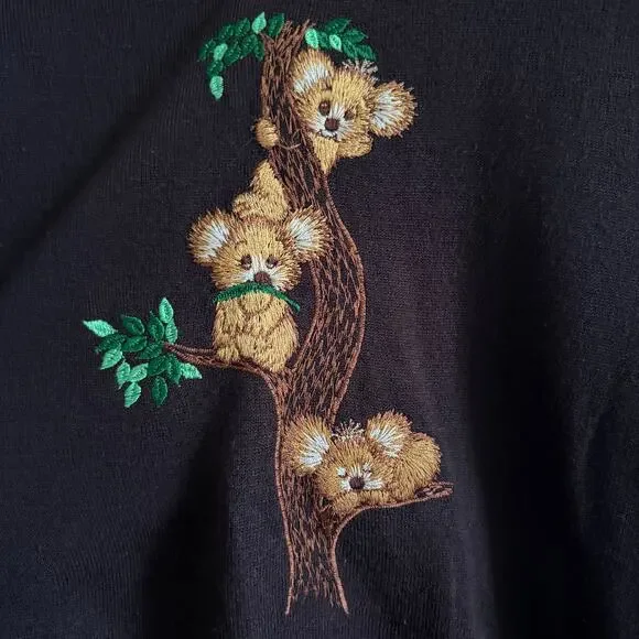 70s Vintage BUFFUMS | Brown V Neck Embroidered Koala V Neck Sweater | Large - Picture 4 of 6